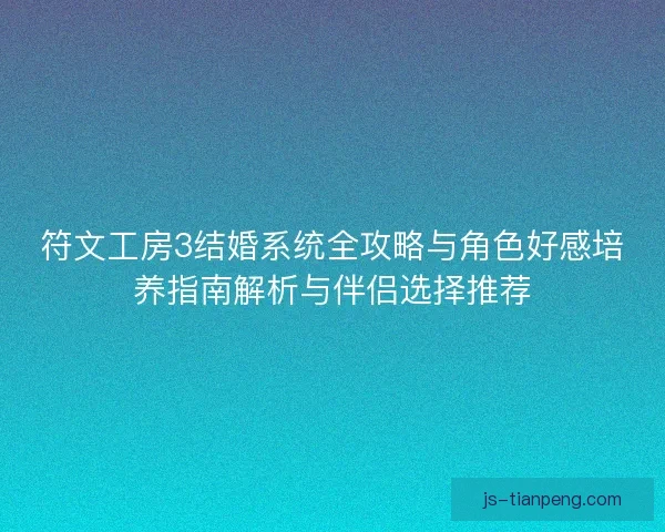 符文工房3结婚系统全攻略与角色好感培养指南解析与伴侣选择推荐